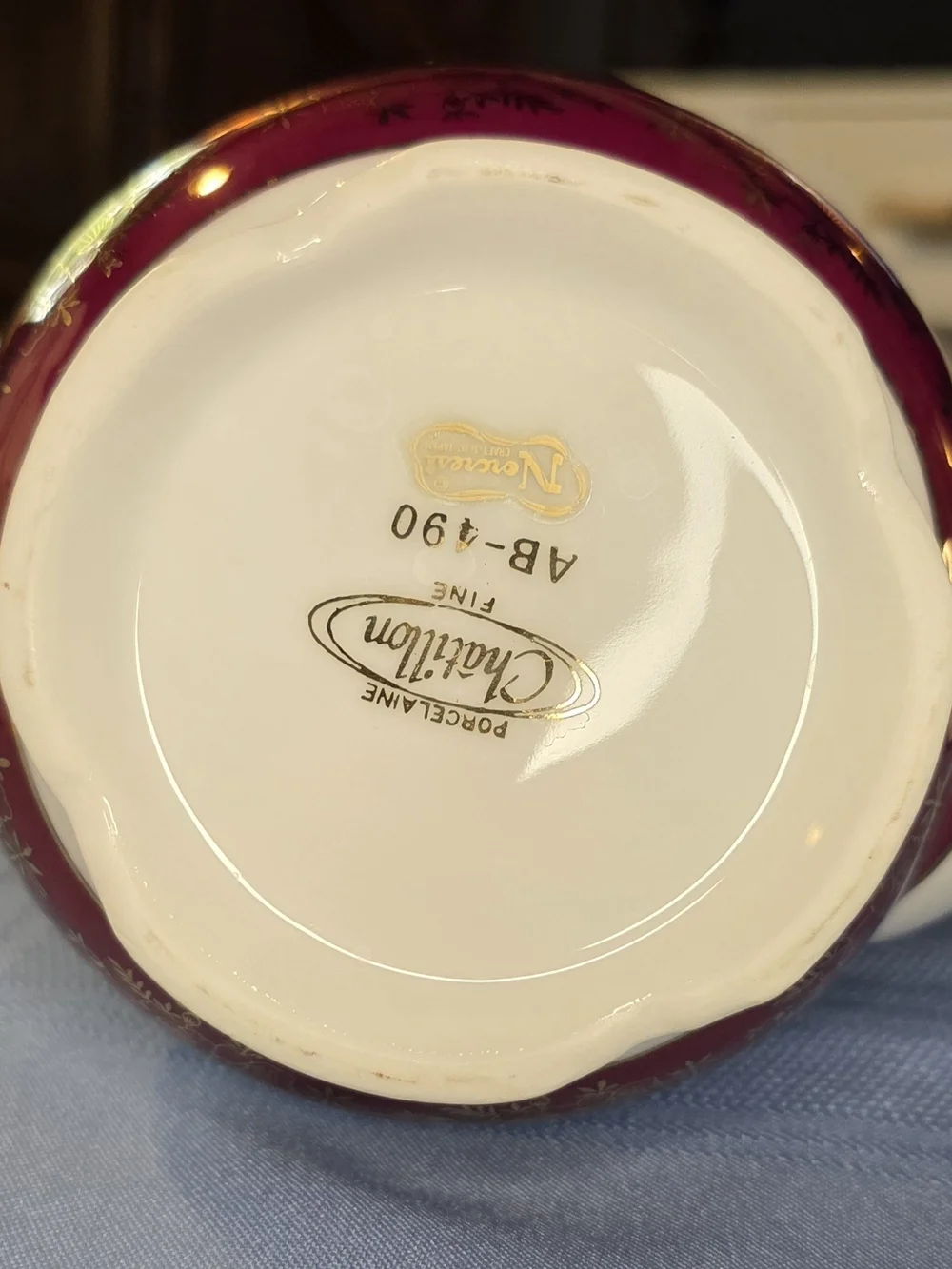 Norcrest Châtillon Fine Porcelain 40th Anniversary Coffee Pot Burgundy Gold